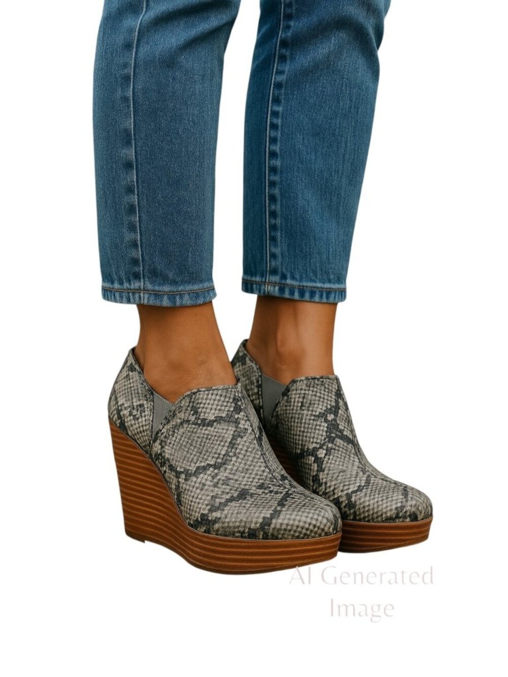 Dr Scholl's HARLOW Faux Snake Print Shooties Stacked Wedge Heel Booties Sz 9.5 M